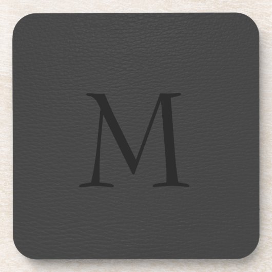 シンプルブラックレザーフェイクルックモノグラム コースター (正面)