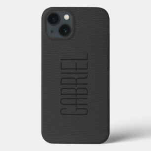 シンプルブラックレザーフェイクルックモノグラムiPhone Cas iPhone 13ケース