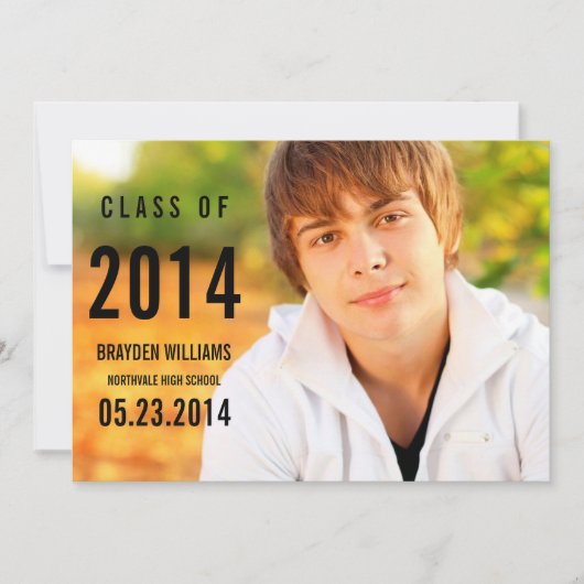 シンプルブラック卒業発表 案内状 (正面)