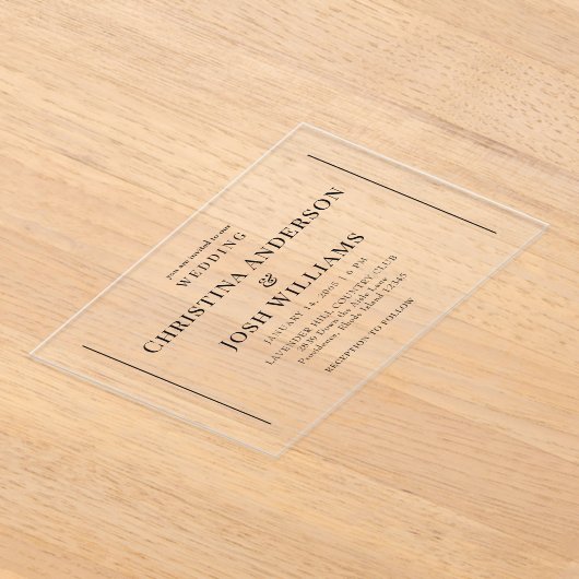 シンプルブラック文字結婚ズ アクリル招待状 (レイダウン)