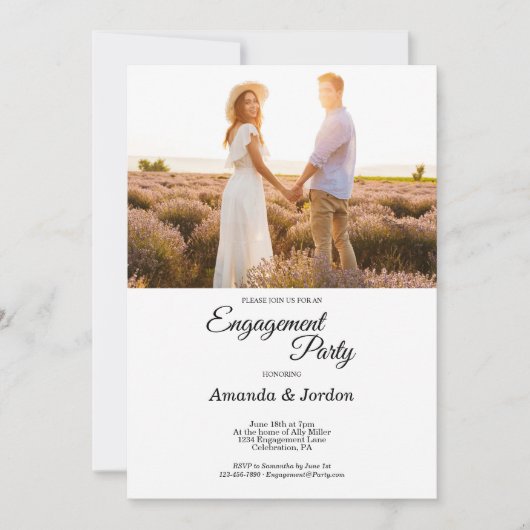 シンプルブラック書道フレームフォト婚約 招待状 (正面)