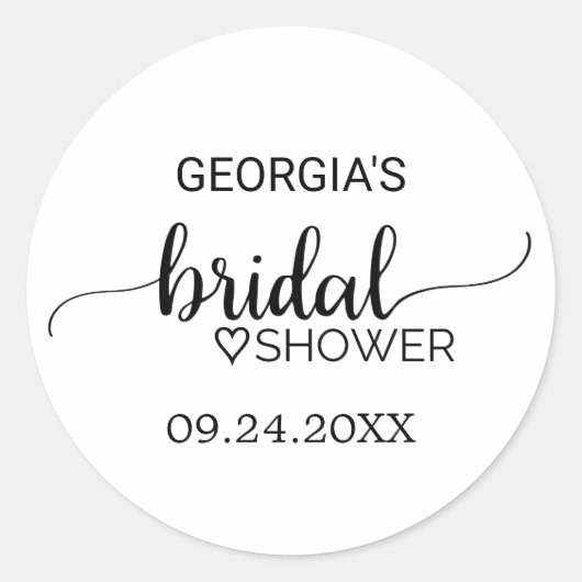 シンプルブラック書道ブライダルシャワー ラウンドシール (正面)
