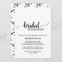 シンプルブラック書道ブライダルシャワー 招待状
