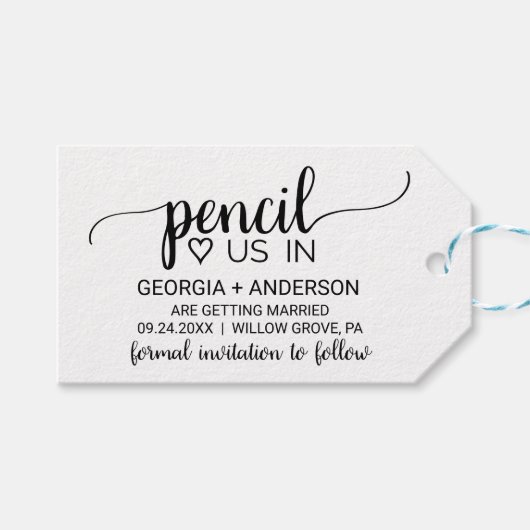 シンプルブラック書道鉛筆Save the Date ギフトタグ (正面(横))