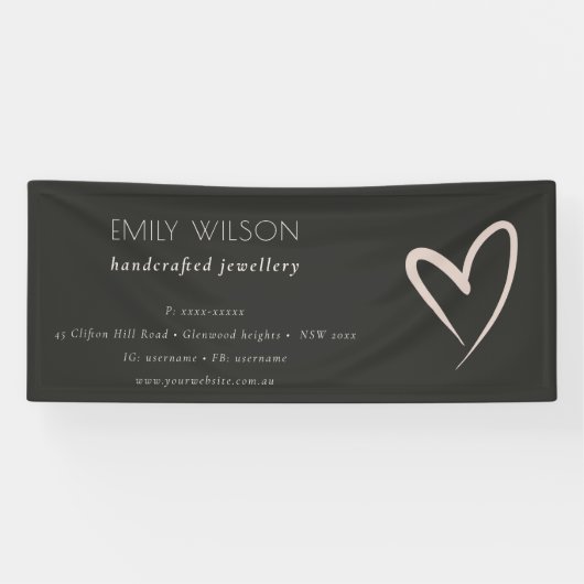 シンプルブラック赤面ハート事業会社 横断幕 (横)