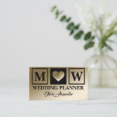 シンプルブラック金ゴールドウェディングプランナー名刺 名刺 (スタンド正面)