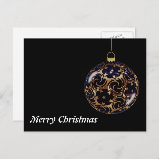 シンプルブラック金ゴールドエレガントボールメリークリスマス シーズンポストカード (正面/裏面)