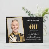 シンプルブラック金ゴールドカスタム写真60th誕生日パーティー 招待状 (スタンド正面)