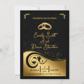 シンプルブラック金ゴールドフローラエレガモダンントウェディング 招待状 (正面)