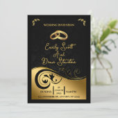シンプルブラック金ゴールドフローラエレガモダンントウェディング 招待状 (スタンド正面)
