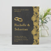 シンプルブラック金ゴールドフローラエレガモダンントウェディング 招待状 (スタンド正面)