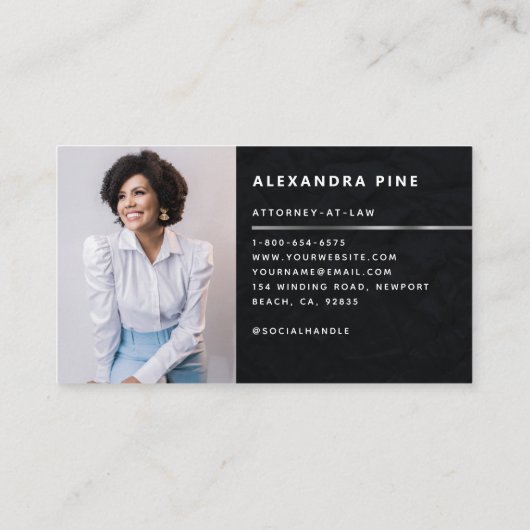 シンプルブラック銀線企業の写真業 名刺 (裏面)