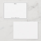 シンプルブラック2モノグラム名ミニマル縁どリスト ノートカード (正面/裏面)