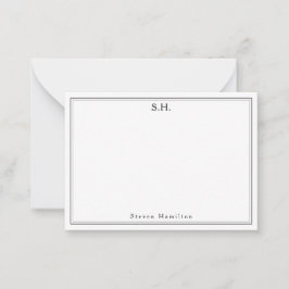 シンプルブラック2モノグラム名ミニマル縁どリスト ノートカード