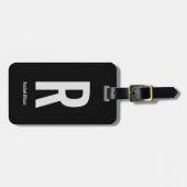 シンプルブラック&グレーモノグラムイニシャルと名前 ラゲッジタグ (正面横)