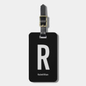 シンプルブラック&グレーモノグラムイニシャルと名前 ラゲッジタグ (正面縦)