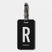 シンプルブラック&グレーモノグラムイニシャルと名前 ラゲッジタグ (裏面縦)
