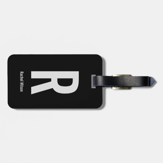 シンプルブラック&グレーモノグラムイニシャルと名前 ラゲッジタグ (裏面横)