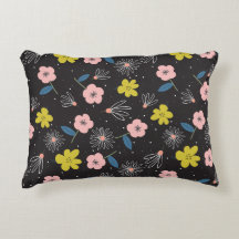 シンプルブラック&ピンクイラストレーションフローラルパターン