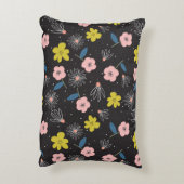 シンプルブラック&ピンクイラストレーションフローラルパターン アクセントクッション (裏面(縦))