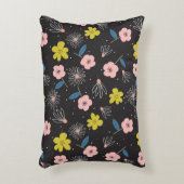シンプルブラック&ピンクイラストレーションフローラルパターン アクセントクッション (正面(垂直))