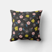 シンプルブラック&ピンクイラストレーションフローラルパターン クッション (裏面)