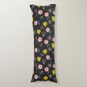 シンプルブラック&ピンクイラストレーションフローラルパターン ボディピロー (正面縦)