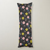 シンプルブラック&ピンクイラストレーションフローラルパターン ボディピロー (裏面 (縦))