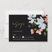 シンプルブラック&ピンクフローラ結婚式RSVPカード 出欠カード (正面)