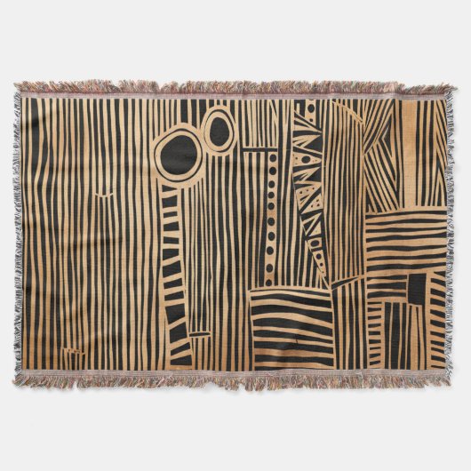 シンプルブラック&ベージュジャパンディ スローブランケット (正面)