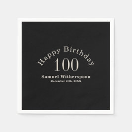 シンプルブラック&ベージュ色ベージュ100誕生日 スタンダードカクテルナプキン