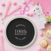 シンプルブラック&ベージュ色ベージュ100th誕生日の好意 ペーパープレート (パーティー)