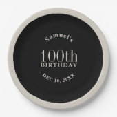 シンプルブラック&ベージュ色ベージュ100th誕生日の好意 ペーパープレート (正面)