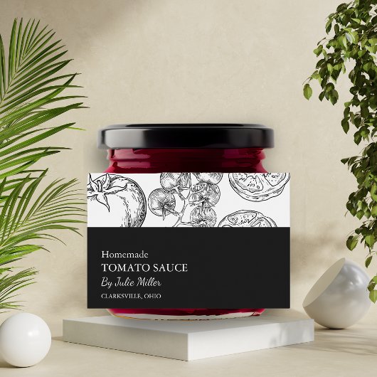 シンプルブラック&ホワイトのトマトソースラベル フードラベル