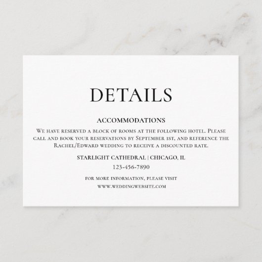 シンプルブラック&ホワイトの結婚詳細 エンクロージャーカード (正面)