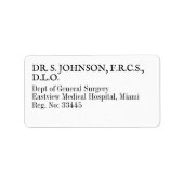 シンプルブラック&ホワイトのSurgen Doctor Address ラベル (正面)