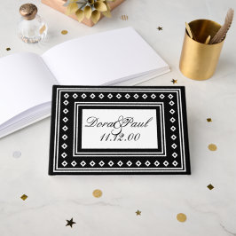 シンプルブラック/ホワイトアールデコス結婚ゲストブック ゲストブック