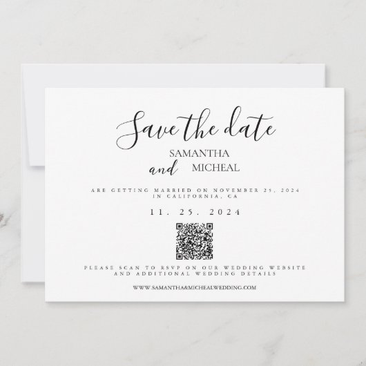 シンプルブラック&ホワイトエレガントミニマ結婚リスト セーブザデート (正面)