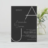シンプルブラック&ホワイトエレガントミニマ結婚リスト 招待状 (スタンド正面)