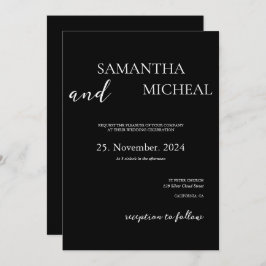 シンプルブラック&ホワイトエレガントミニマ結婚リスト 招待状