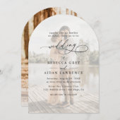 シンプルブラック&ホワイトオーバーレイフォトアー結婚チ 招待状 (正面/裏面)