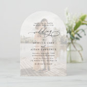 シンプルブラック&ホワイトオーバーレイフォトアー結婚チ 招待状 (スタンド正面)