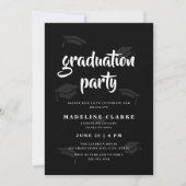 シンプルブラック&ホワイトグラードキャップ卒業パーティー 招待状 (正面)