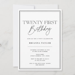 シンプルブラック&ホワイトタイポグラフィ21歳 招待状