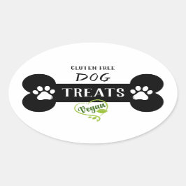 シンプルブラック&ホワイトビーガンドッグトリート 楕円形シール