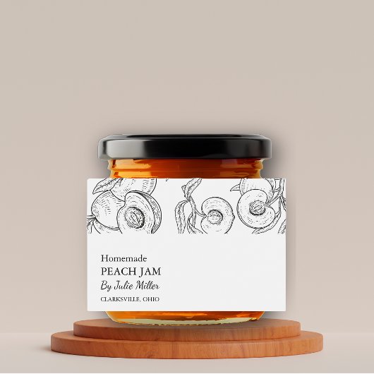 シンプルブラック&ホワイトピーチジャムラベル フードラベル