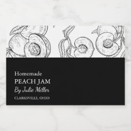 シンプルブラック&ホワイトピーチジャムラベル フードラベル