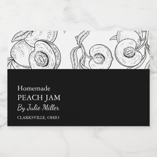 シンプルブラック&ホワイトピーチジャムラベル フードラベル (シングルラベル)