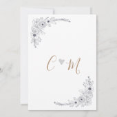 シンプルブラック&ホワイトフローラモノグラムハート結婚 招待状 (裏面)