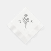 シンプルブラック&ホワイトフローラモノグラム結婚ズ 縁ありカクテルナプキン (角)